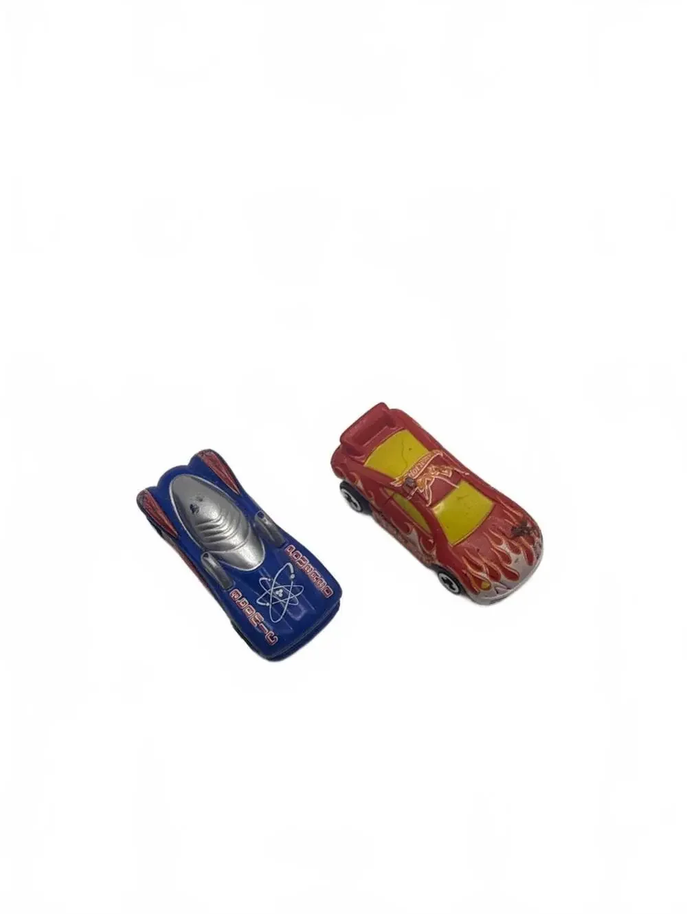 Set of 2 Vintage Hot Wheels Miniature Toy Cars - Blue and Red with Flames Metal